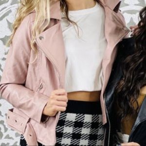 🆕 Blush ZENANA Vegan Leather Moto Jacket Large✨